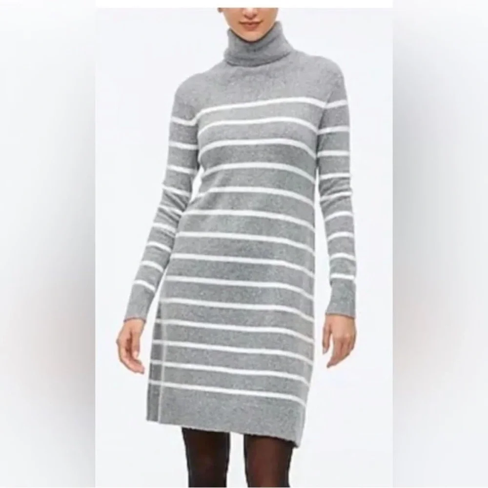 J. Crew Heather Gray and White Striped Knit Turtleneck Sweater Dress size Large